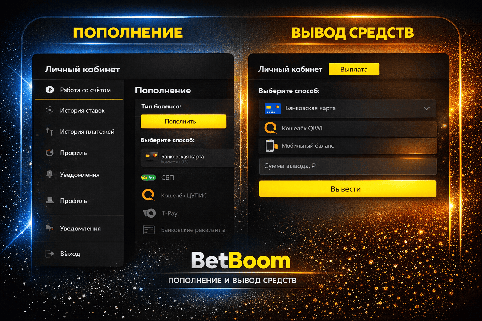Пополнение и вывод средств в BetBoom