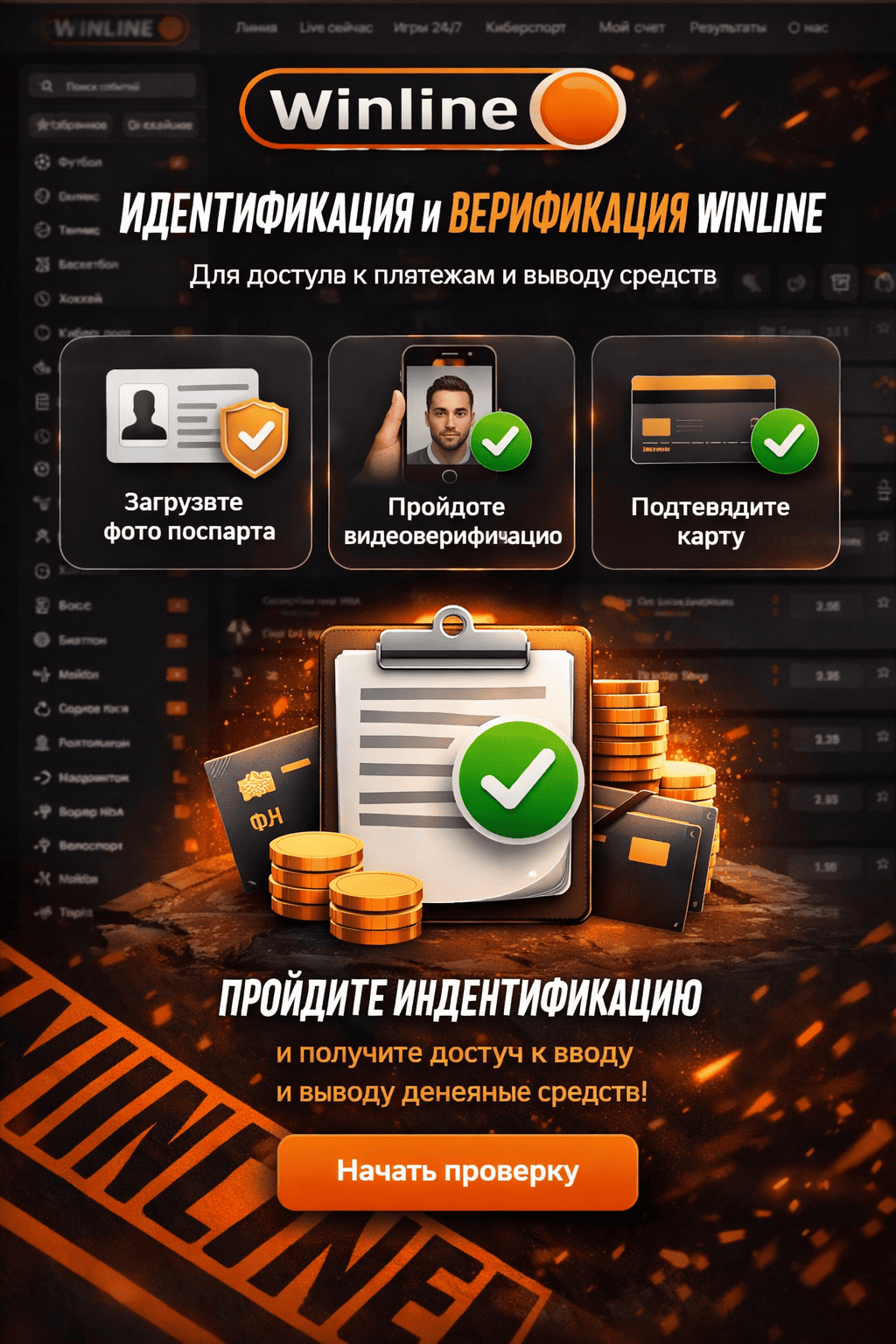 Идентификация и верификация Winline для доступа к платежам и выводу средств