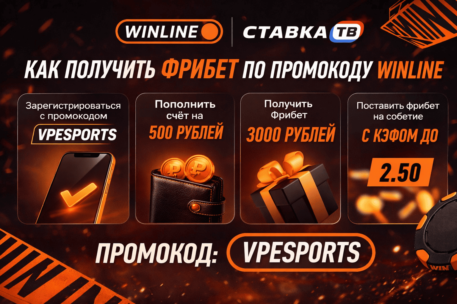 Промокод Winline для активации бонуса при регистрации или в разделе акций