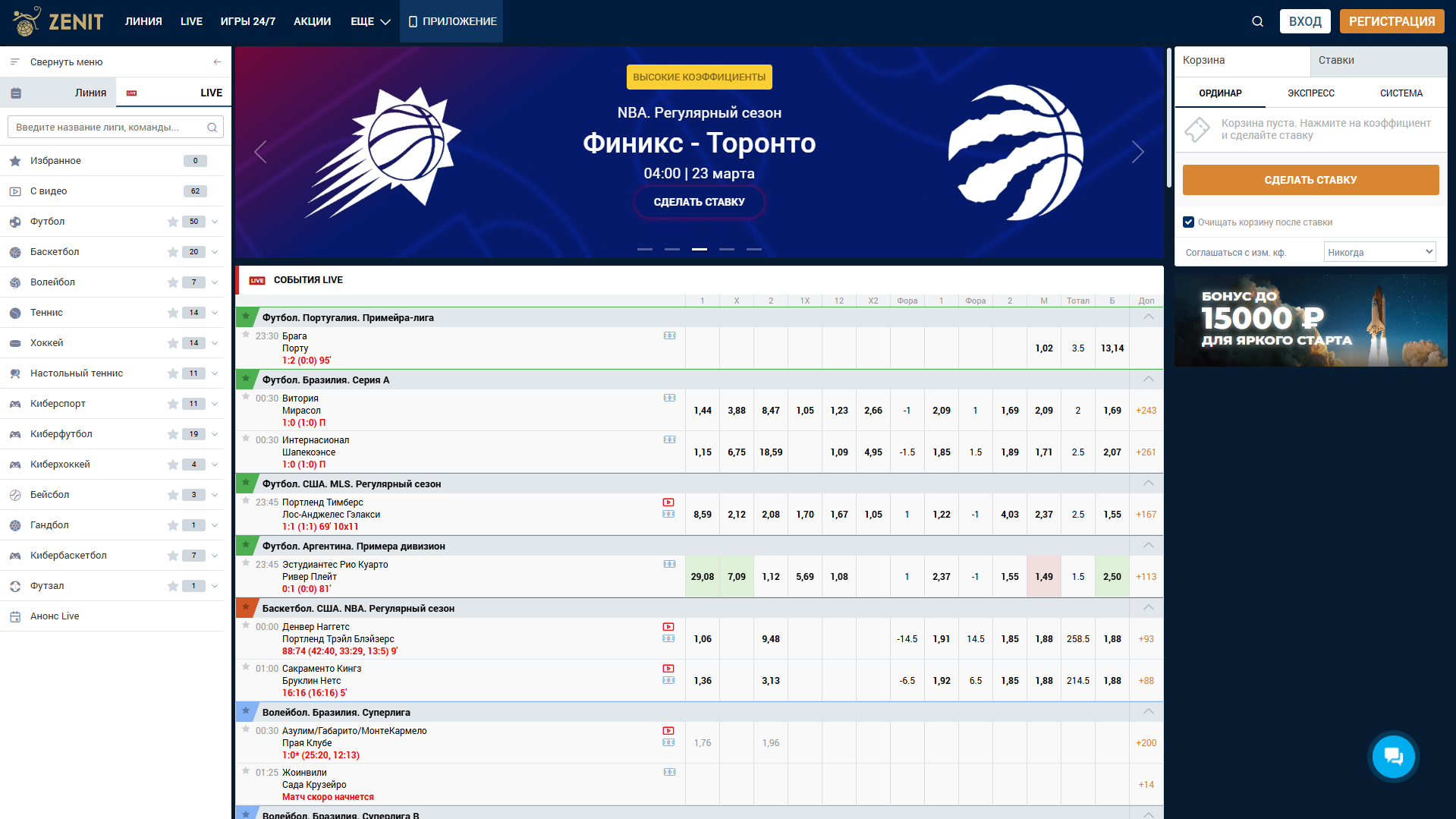 Главная страница официального сайта Zenit
