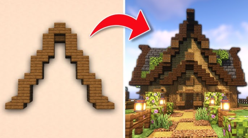 Двускатная крыша в стиле Minecraft
