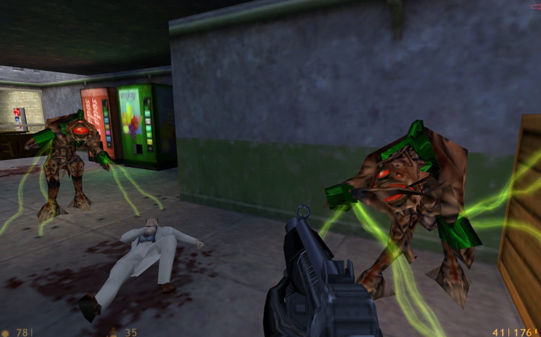 Сражение с пришельцами в исследовательском комплексе Black Mesa из оригинальной Half-Life