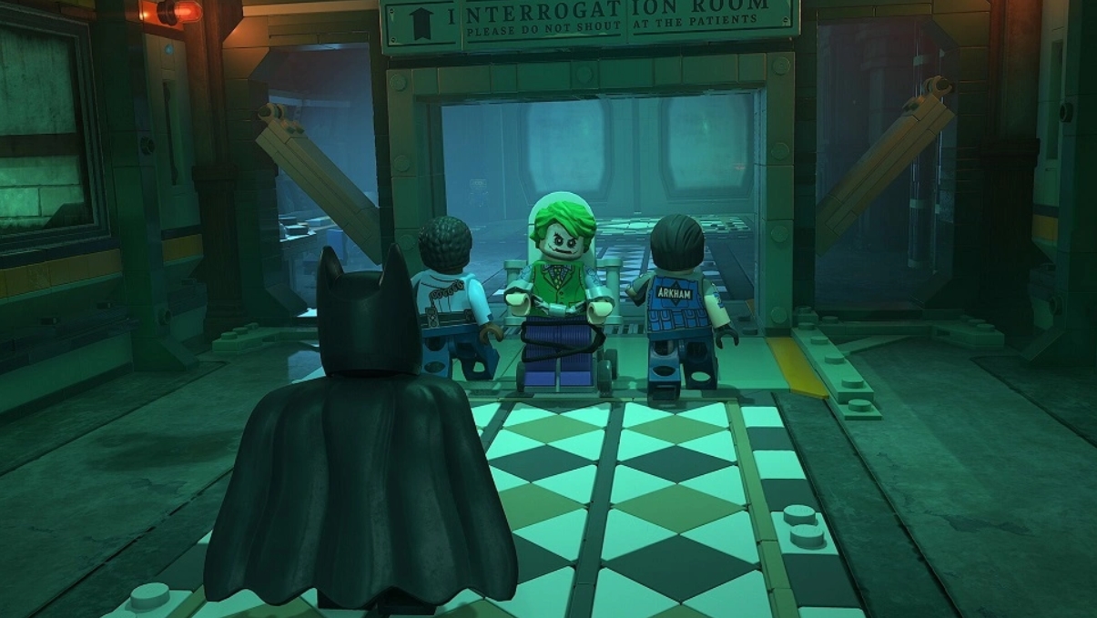 Бэтмен преследует Джокера в лечебнице Аркхем в LEGO Batman: Legacy of the Dark Knight