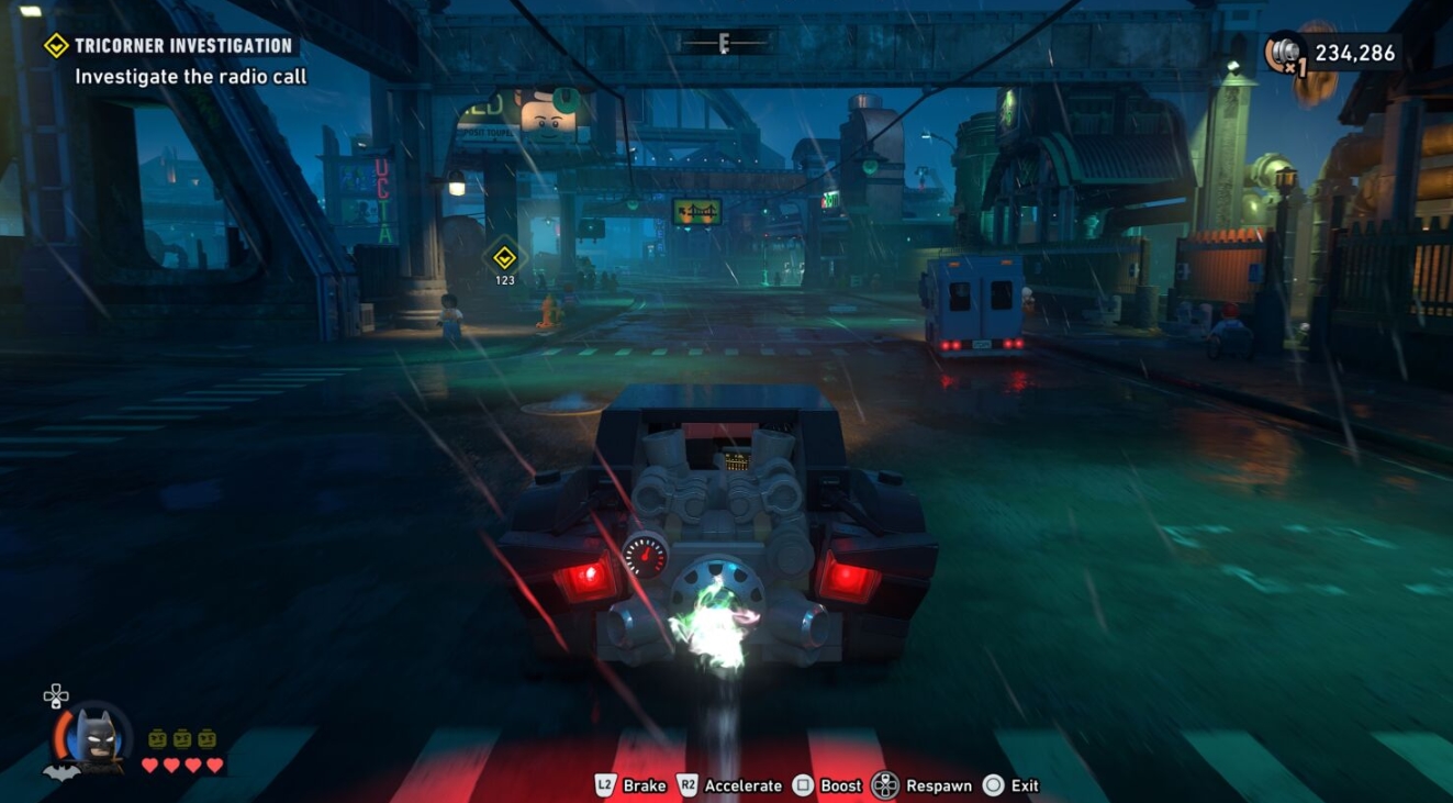Погоня на Бэтмобиле по ночному Готэму в LEGO Batman: Legacy of the Dark Knight