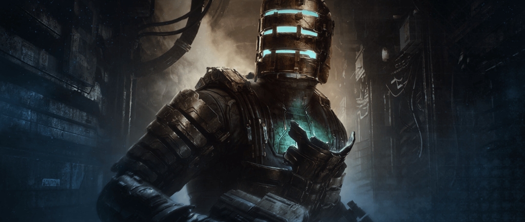 Айзек Кларк стоит в тёмном коридоре космической станции в Dead Space