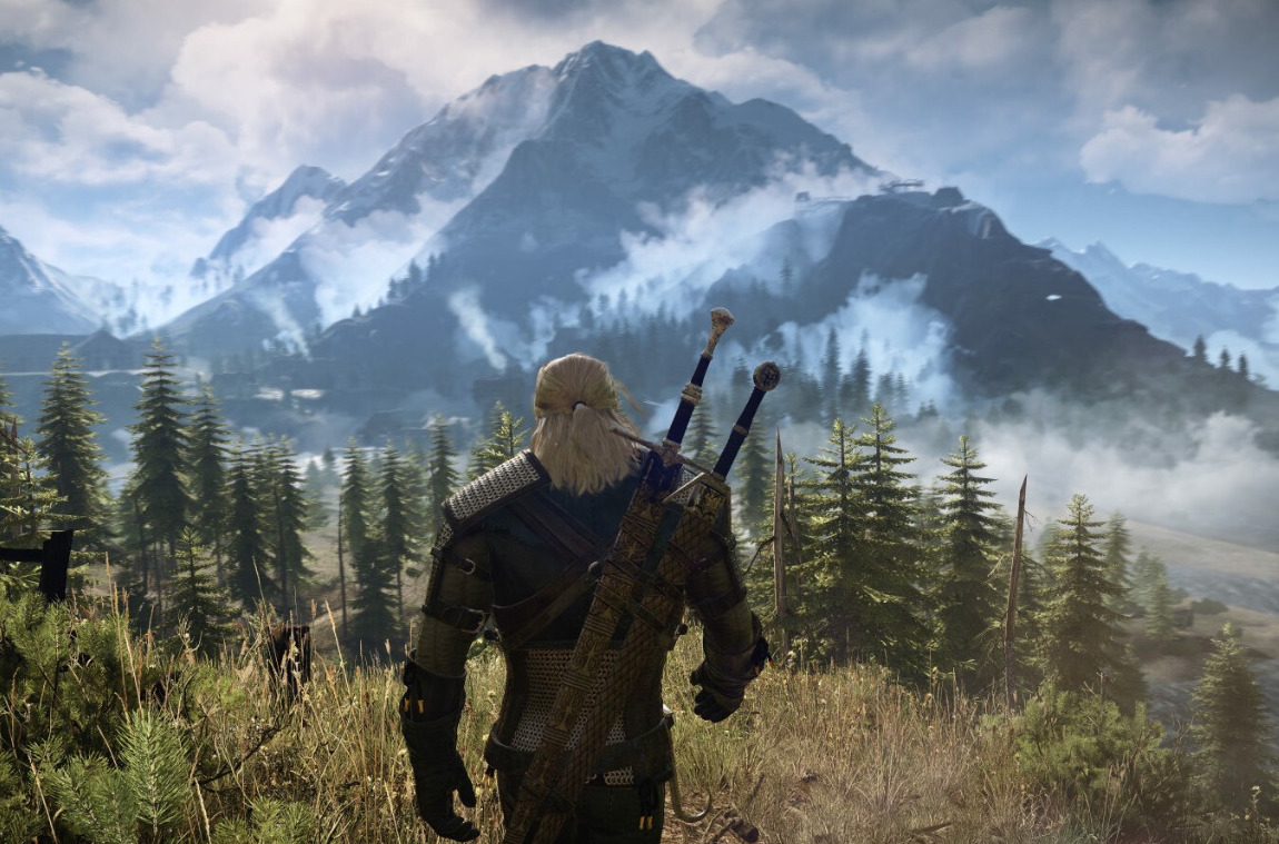 Геральт исследует горный регион и лесные пейзажи мира The Witcher 3