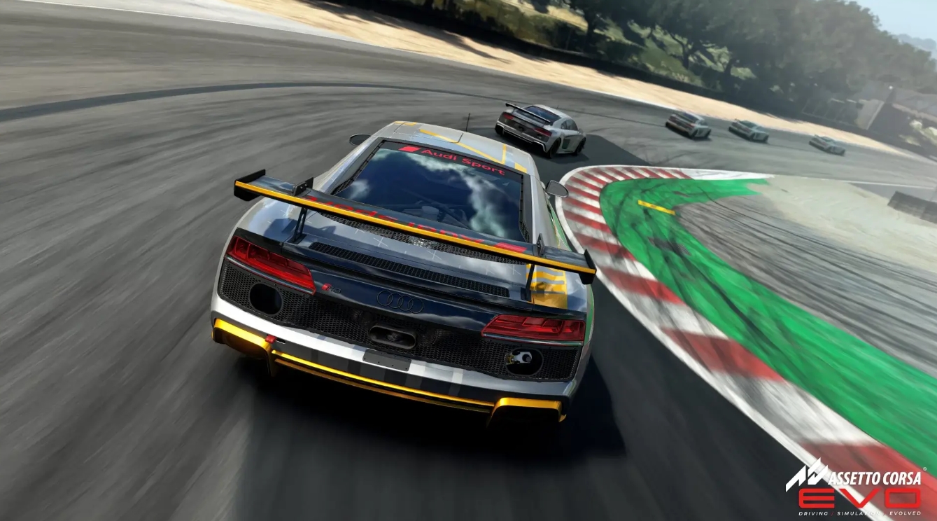 Гоночные автомобили Audi сражаются за позицию на трассе в Assetto Corsa EVO после обновления 0.7
