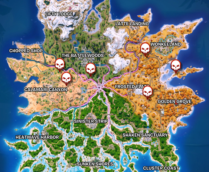 Карта Fortnite с боссом Скелетором