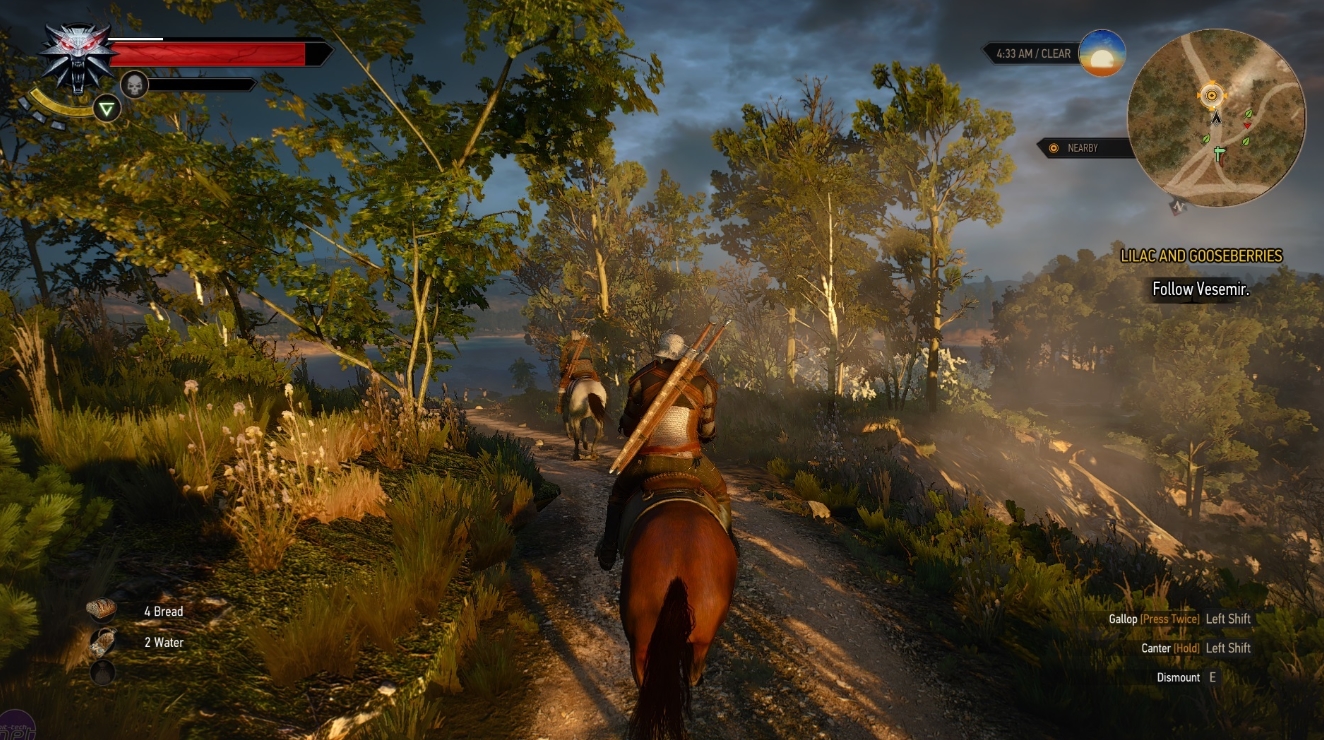 Геральт и Весемир путешествуют верхом по дорогам Велена в The Witcher 3 Next-Gen Update