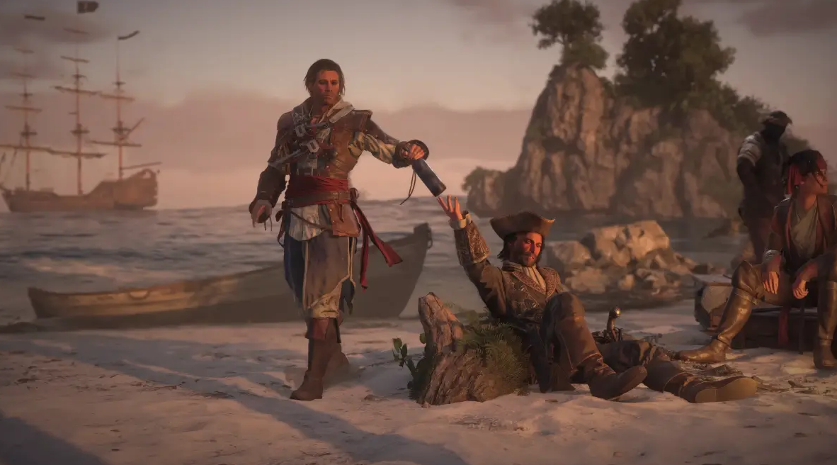 Assassin's Creed Black Flag Resynced — Эдвард Кенуэй приветствует пирата на берегу, ремейк получил рейтинг выше Shadows