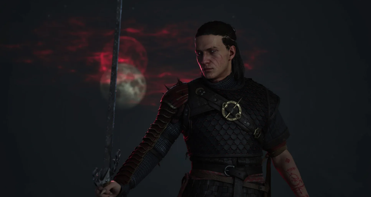 Коэн с мечом ночью в The Blood of Dawnwalker перед кровавой луной
