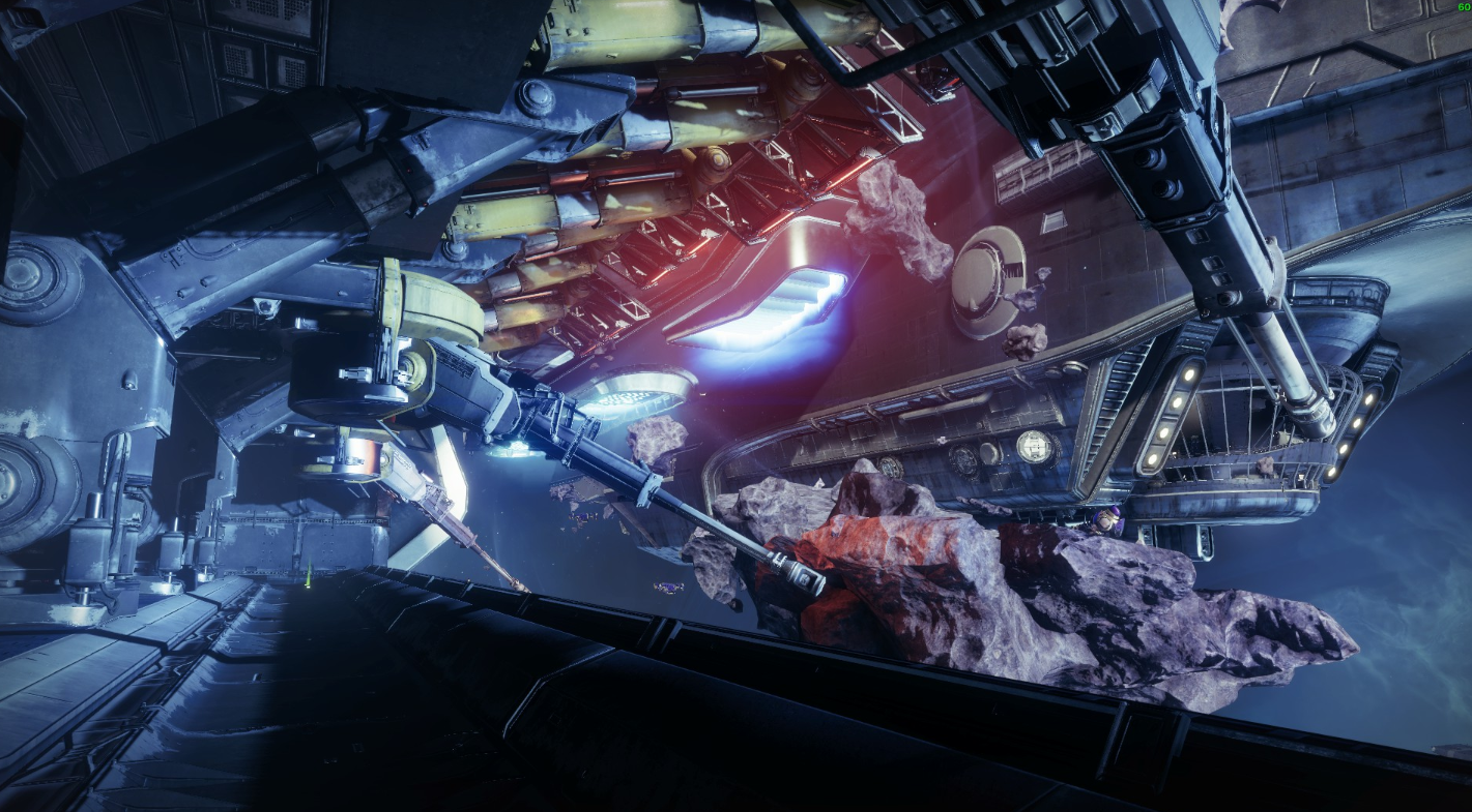 Космический корабль Destiny 2 в процессе обслуживания на орбитальной базе