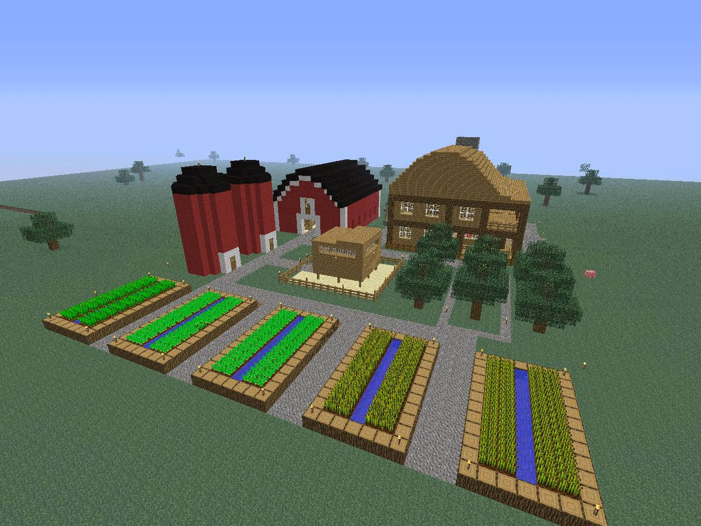 Minecraft — ферма с амбарами и грядками сахарного тростника, где ИИ-инструмент optifarm повышает эффективность на 13%