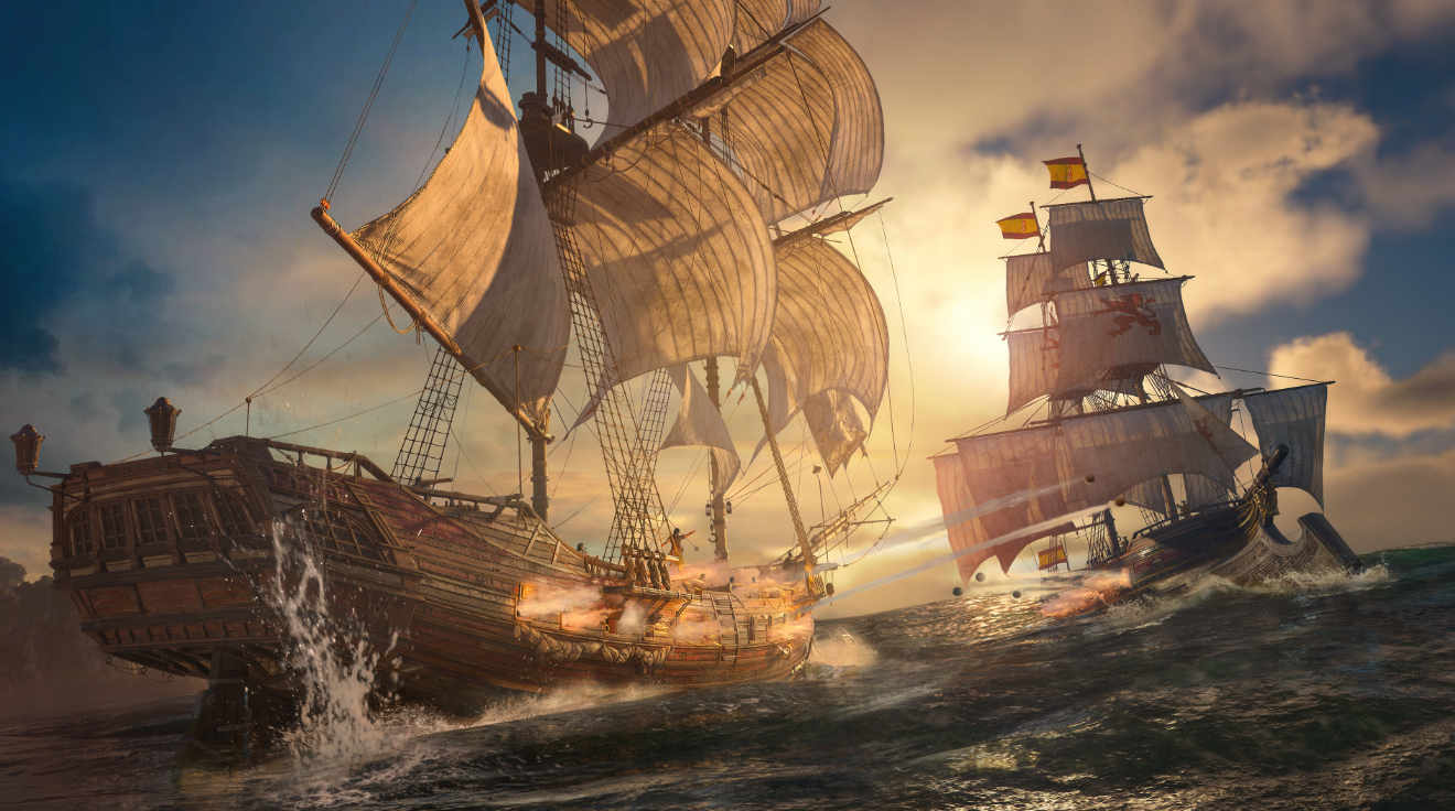 Морское сражение между парусными кораблями в Assassin's Creed Black Flag Resynced