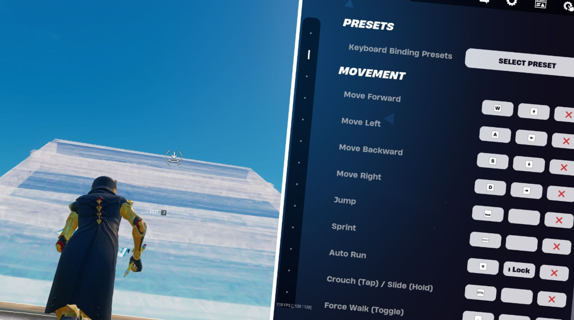 Бинды движения в Fortnite