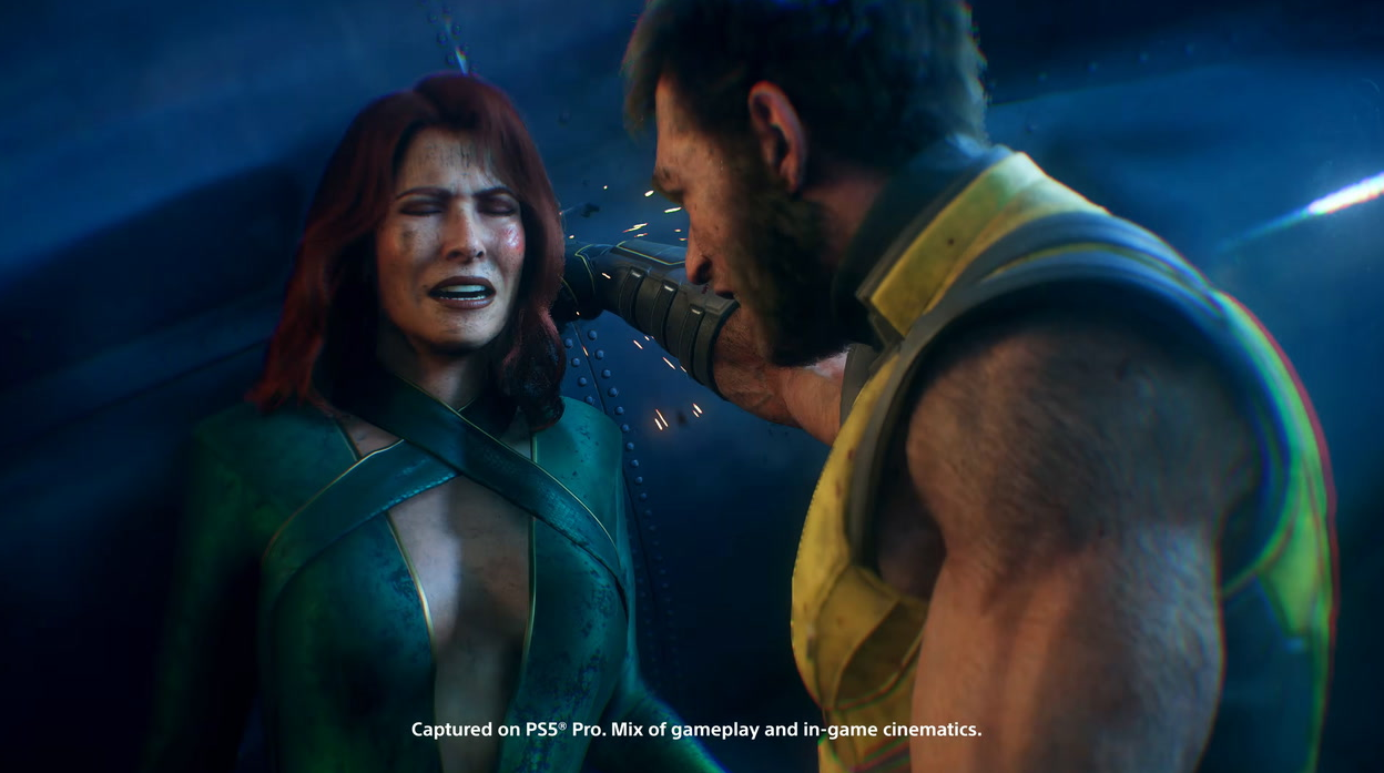 Внутриигровая сцена Marvel’s Wolverine на PS5 с Логаном и женским персонажем