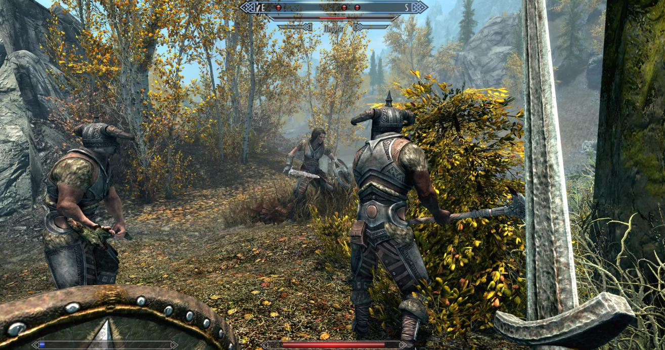 Геймплей Skyrim — сражение от первого лица с вооружёнными противниками